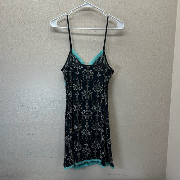 Bay Studio Y2K Floral Slip Dress Size Medium Lace Whimsigoth Babydoll Turquoise - Picture 2 of 6